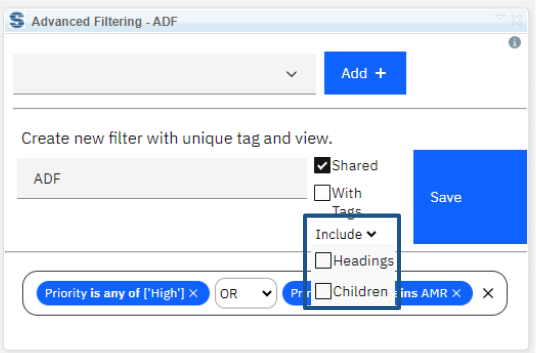 View include Headings/children through dropdown checkboxes